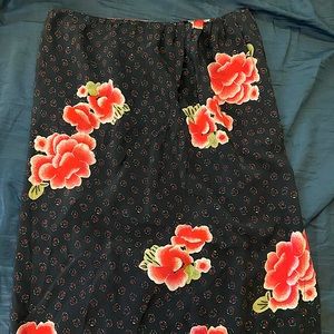 Simone Rocha Red Black Floral Silk Pencil Skirt With Buttons Size UK 14
